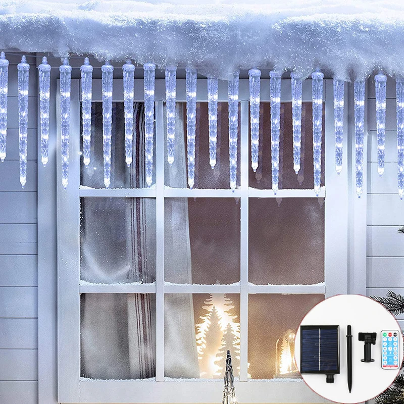 

Уличная гирлянда на солнечной батарее с 20 трубками, зимний светодиодный шнурок для метеоритного дождя, садового освещения, гирлянда с сильной мощностью солнечного света