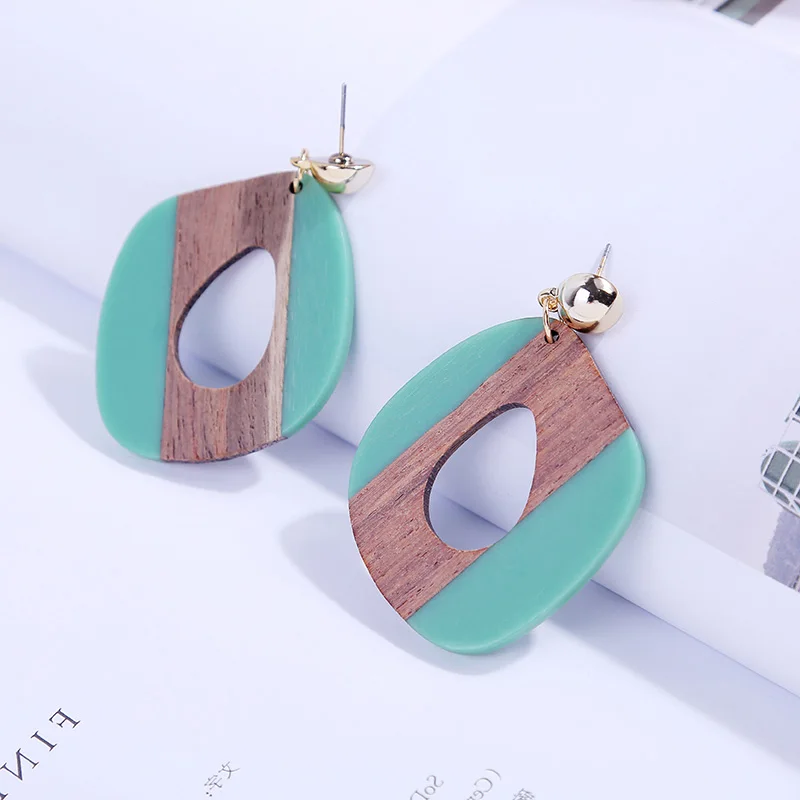 Массивные деревянные серьги-подвески из смолы для женщин 2020 модные богемные