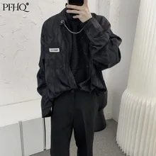 PFHQ – chemise à manches longues pour hommes, ample, noir, Style coréen, tendance, avec chaîne, motif décontracté, nouvelle collection automne hiver 2021, 21E4834