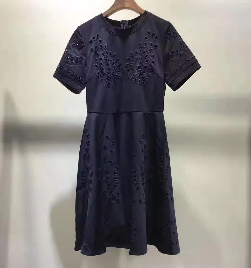 dark blue Новинка года; осенние вечерние женские платья знаменитостей с круглым вырезом и вышивкой; с коротким рукавом; темно-синее черное винтажное платье - Цвет: dark blue