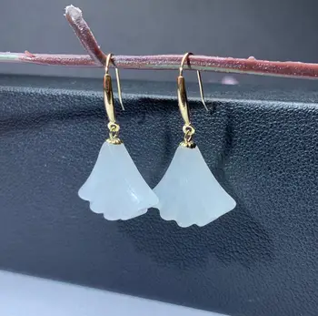 

SHILOVEM 18k yellow gold Natural white Jasper drop earrings classic fine Jewelry women wedding gift new plant myme1416896hby