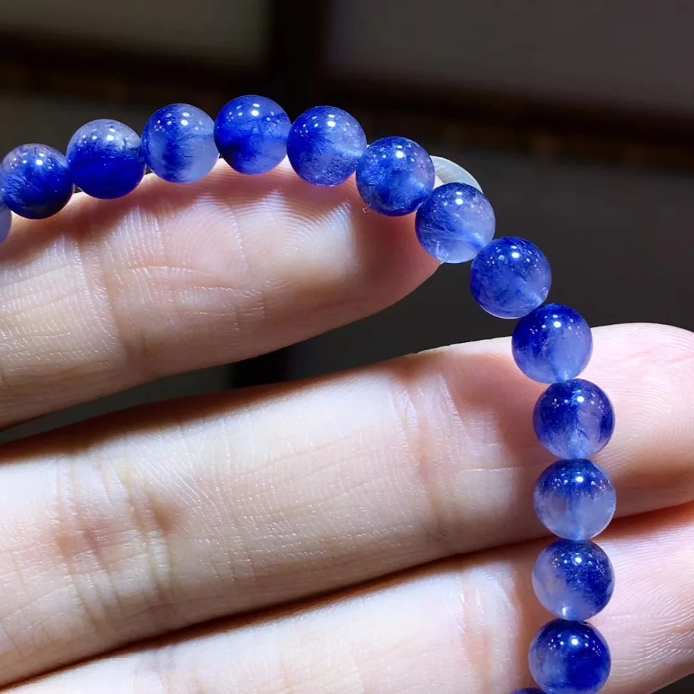 Сертификат натуральный синий Dumortierite кварц Rutilated круглый кристалл для женщин мужчин прозрачные бусины камень браслет из Бразилии 6 мм AAAAA