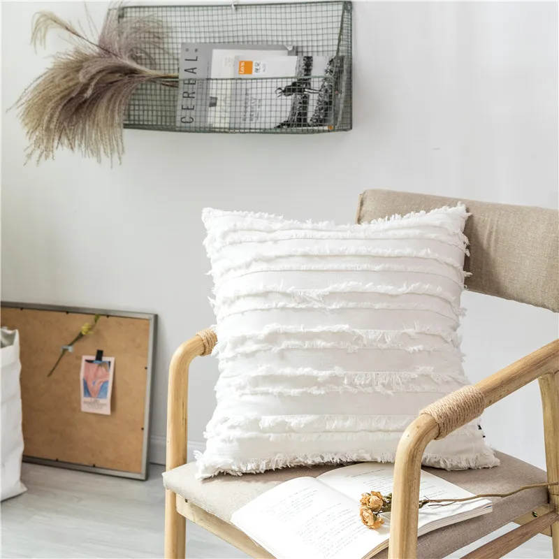 White-Cushion-Cover-Floral-Tassels-Square-Pillow-case-Yellow-Ivory-Grey-Cotton-Pillow-Cover-45x45cm-Home(4)