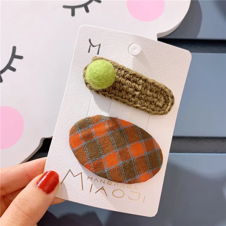 4 2piece/sets Cloth art grid Hairpins Cute BB Hair Pins Clips Accessories for women Girls safety Barrettes Hairgrips headwear Gift - Цвет: 4