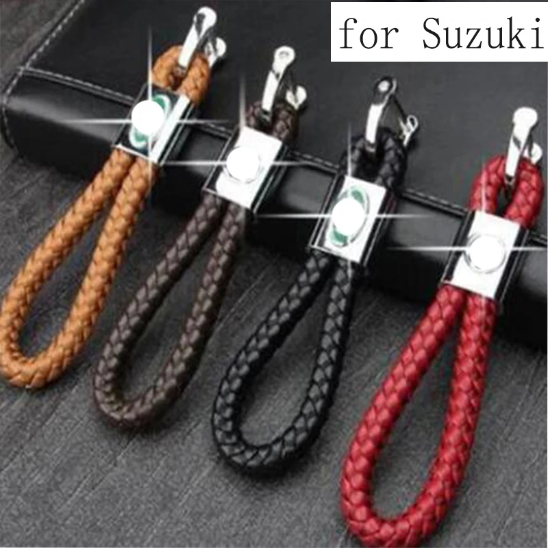 

Car keychain for Suzuki horseshoe buckle braided leather cord key ring car logo for Suzuki car key pendant four colors