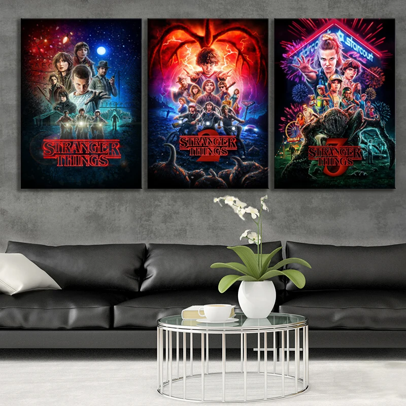 

Horror Movie Canvas HD Print 3 Panels Painting Frame Wall Art STRANGER THINGS Poster Home Decor Modular Pictures For Living Room