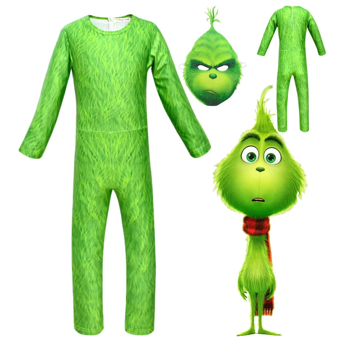 Детский карнавальный костюм Grinch на Хэллоуин для мальчиков и девочек; комбинезон с героями мультфильмов; Рождественский подарок