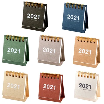 

2021 Simple Solid Color Mini Desktop Paper Simple Calendar Dual Daily Scheduler Table Planner Yearly Agenda Organizer