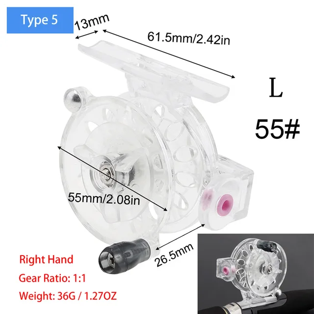 Mini Winter Ice Fishing Reel Ultralight 50mm 55mm 60mm Hand Reel Fly Fishing Line Wheel Carp Spool Pesca Fishing Goods Tackle type 5