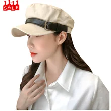 Пояс цвета хаки украшения элегантные однотонные военные шапки с дырками зимние винтажные женские Harajuku пояс Кепка с пряжкой темно-синяя кепка военная шапка# ZC