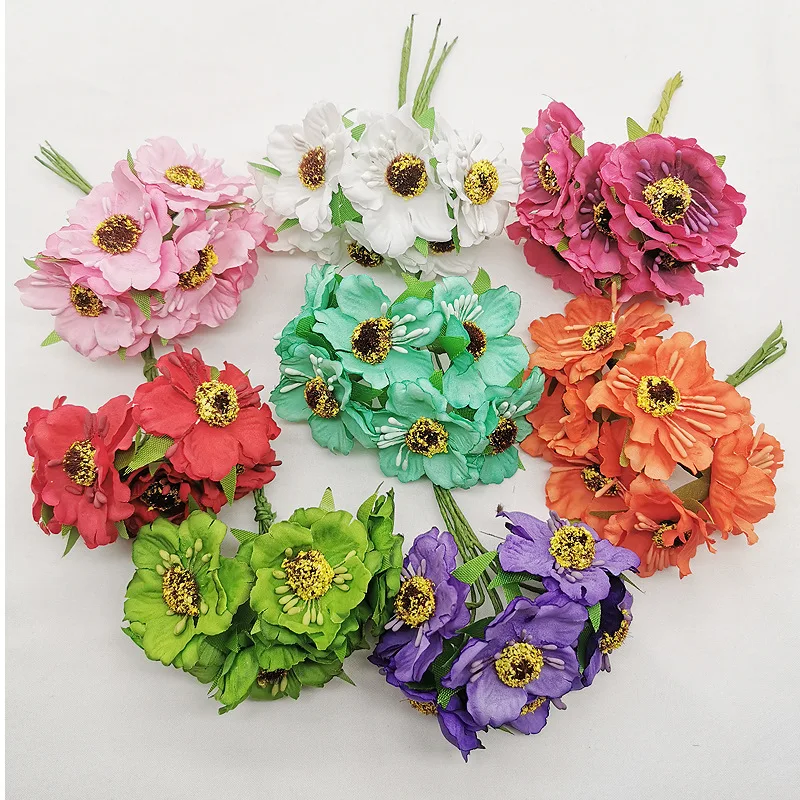 

6PCS Wildflowers Stamen Kapok Silk Bouquet Artificial Flowers For Wedding Car Home Party decoration scrapbooking Gift Box DIY