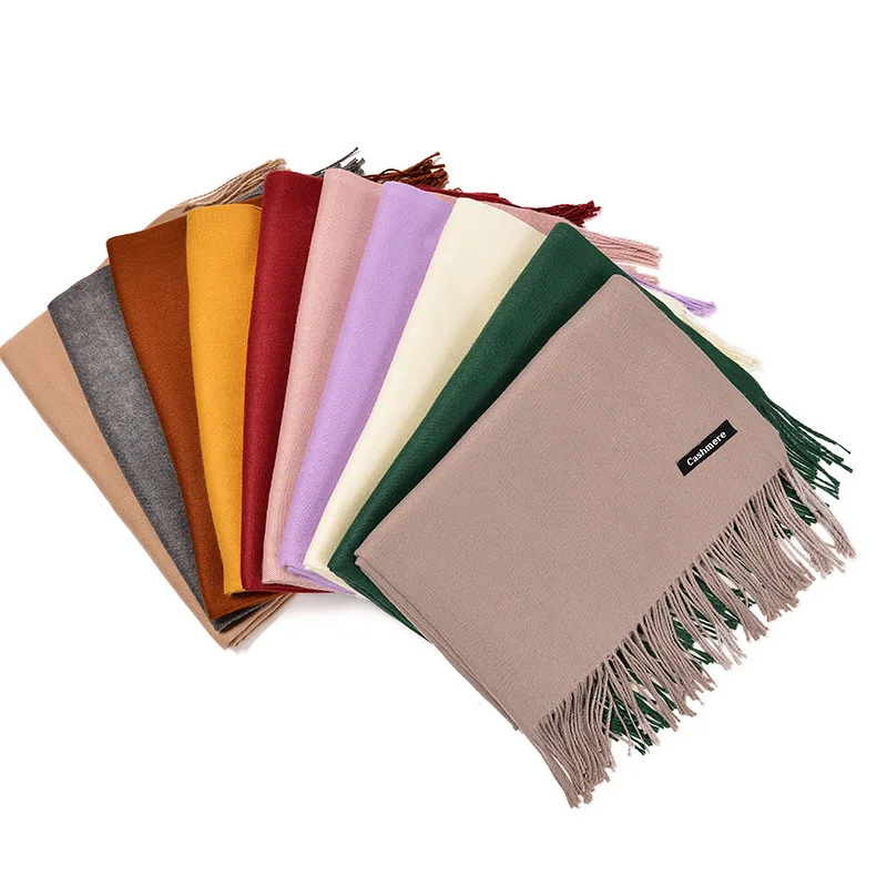 

2019 New Winter Solid Color Plain Long Cashmere Head Hijab Scarf Women Men Oversized Blanket Warm Pashmina Shawls and Wraps