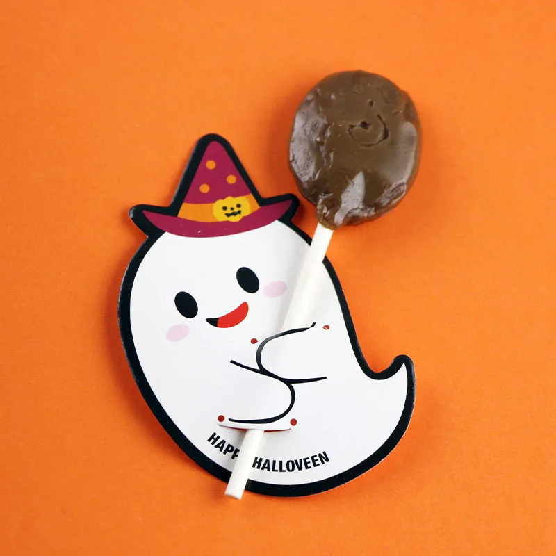 50pcs/lot Cute Ghost Pumpkin Style DIY Halloween Gift Candy Decorations Paper Cards Lollipop Cards Children Day Party Suppliers