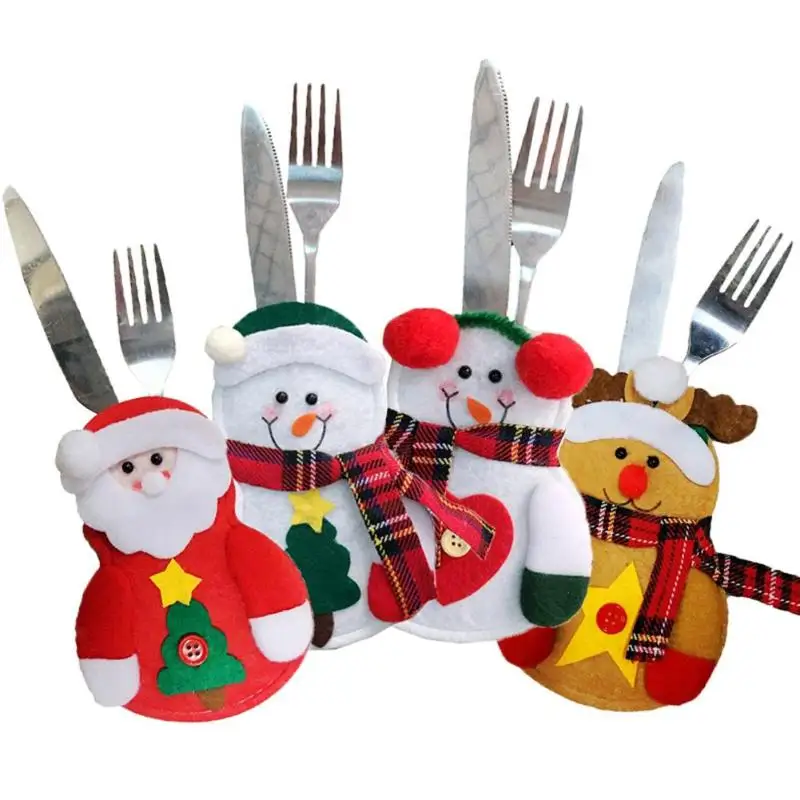 

12pcs Christmas Bag Spoon Knife Fork Bags Table Cutlery Holder Santa Claus Christmas Decorations for Home Tableware Supply