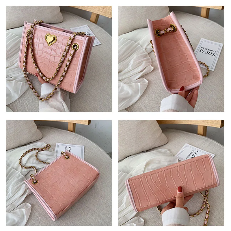 

2019 New Style Autumn Crocodile Pattern Stereo Square Sling Bag Heart Lock Shoulder WOMEN'S Bag