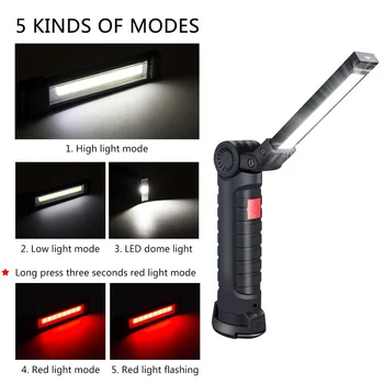 

Portable COB Flashlight 5 Mode Torch USB Rechargeable LED Work Light Magnetic COB Portable Emergency Light Hanging Hook Lamp