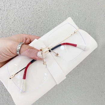 

2020 New Frameless Myopia Glasses Fashion Anti-blue Light Net Red Solid Color With Two-color Temples Myopia Unisex Glasses Frame