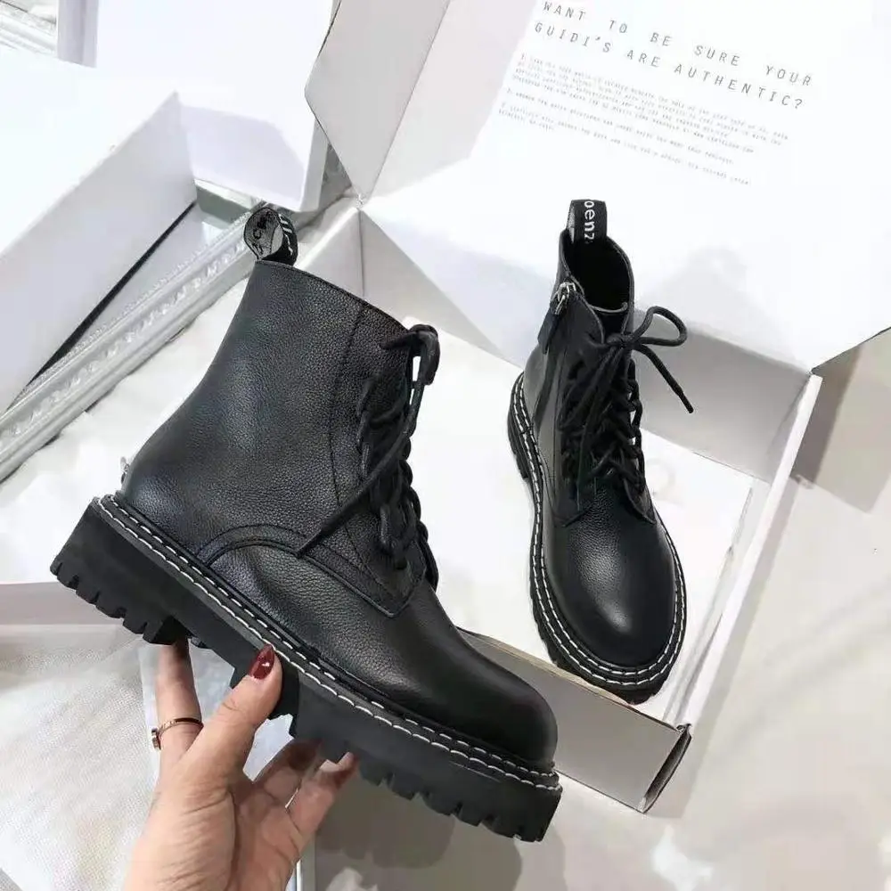 

Top2019 Genuine Leather Ankle Knight Boots Women Botines Ankle Martin Boots Luxury Designer Outdoor Boot Size 35-40