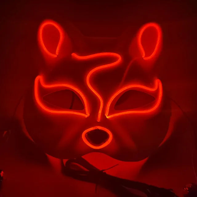Halloween Led Glowing Mask Wind Japanese Half Face Cat Anime Funny Fox Cat Cosplay Dance Party Bar Props Cosplay Party Mask Light Up Toys Aliexpress