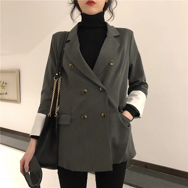 Корейский женский негабаритный блейзер тонкий черный пиджак и куртки Femme Tie Up Chaqueta Mujer Bleiser Feminino