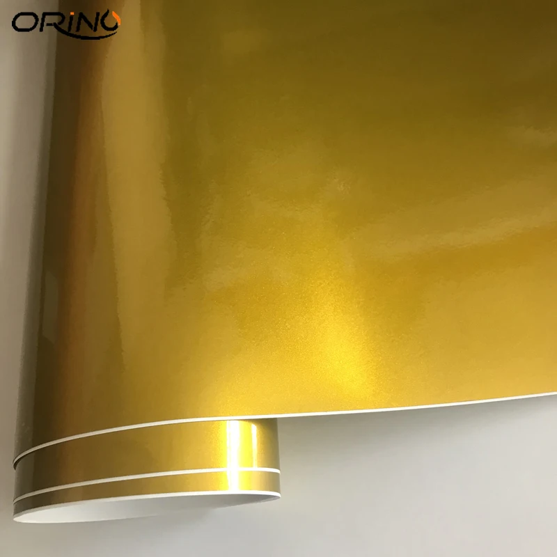 Glossy Metallic Yellow / Gold Vinyl Wrap Air Release Full Car, Gold
