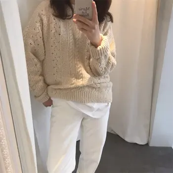 

Alien Kitty Apricot Elegant Vintage Women Solid Soft Tops 2019 Sweet Knitted Stylish Loose Pullovers Students All-Match Sweaters