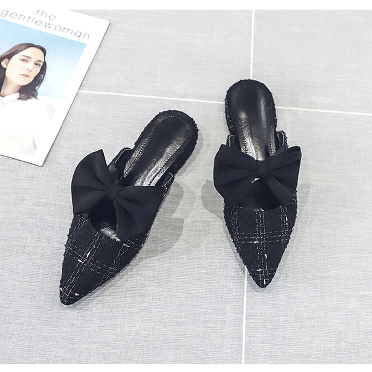 

2019 Summer New Style Muller Closed-toe Half Shoes Women's Versatile Outer Wear Pointed-Toe Lazy Slippers Online Celebrity Flat