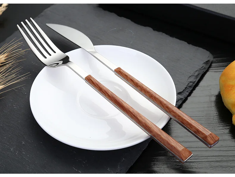 16pcs Stainless Steel Wooden Handle Cutlery Set Dinnerware
