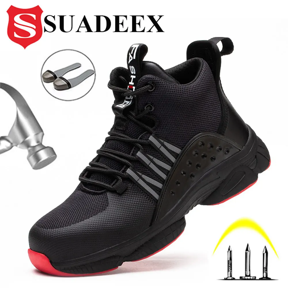 

SUADEEX New Steel Toe Boots for Men Work Safety Shoes Lightweight Industrial Construction Anti-Slip Tennis Safety Sneakers 40-47