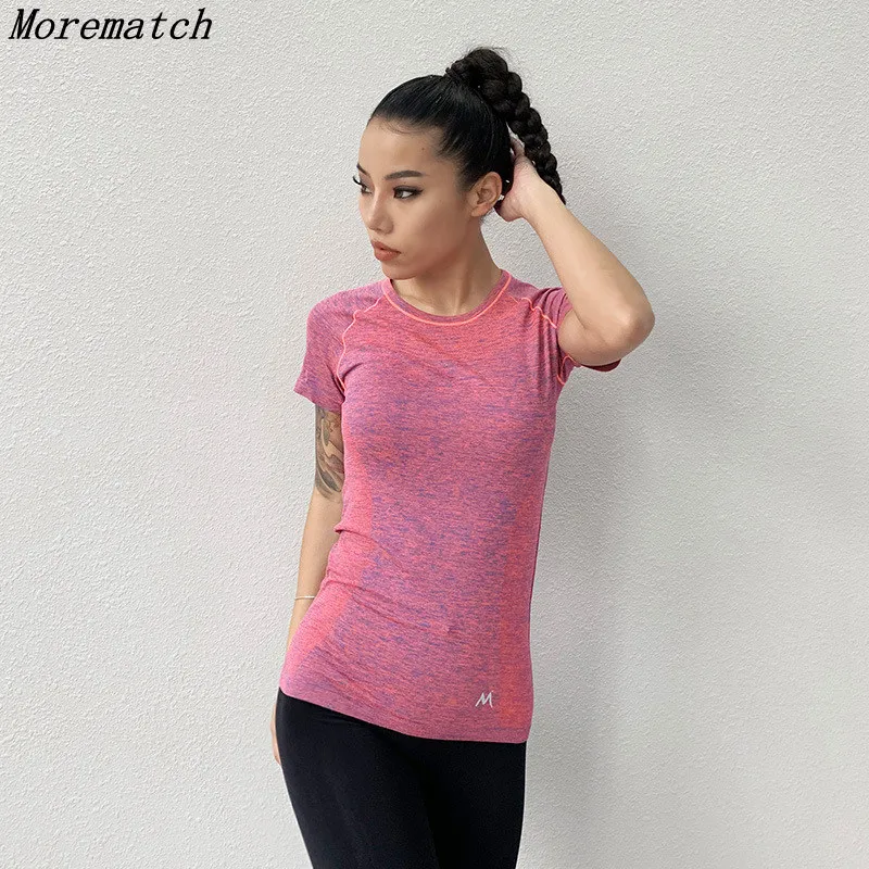 Morematch женские топы Для Йоги быстросохнущие фитнес спортивные футболки с коротким рукавом для спортзала топы для бега тонкая рубашка для йоги серая одежда для фитнеса