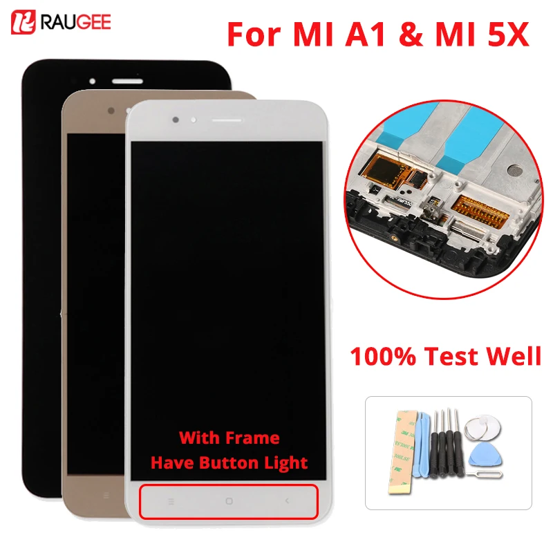 Goede Voor Xiao mi A1 LCD SCHERM Touch Screen Met Frame + soft Key licht Digitizer Vergadering Vervanging Voor Xiao mi mi A1 mi 5X