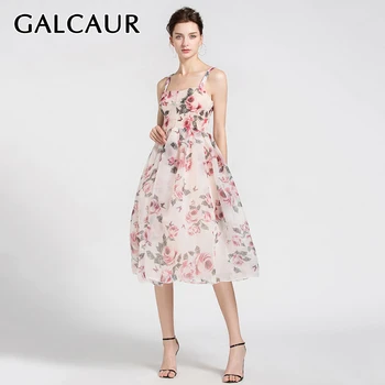 

GALCAUR Print Floral Dress Female Sleeveless Sling Backless Tunic High Waist Midi Sexy Dresses Summer Fashion 2020 Sweet Clothes