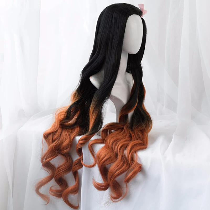 Kamado Nezuko Wig Demon Slayer: Kimetsu no Yaiba Nezuko Cosplay 95cm Gradient Long Hair Accessories Heat Resistant Synthetic Wig