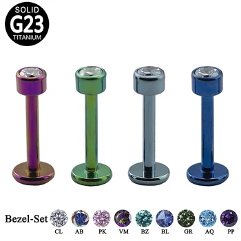 

2pcs G23 Titanium Internally Threaded Labret CZ Stone Labret Lip Rings Ear Helix Tragus Barbell Earring Piercing Girls Jewely