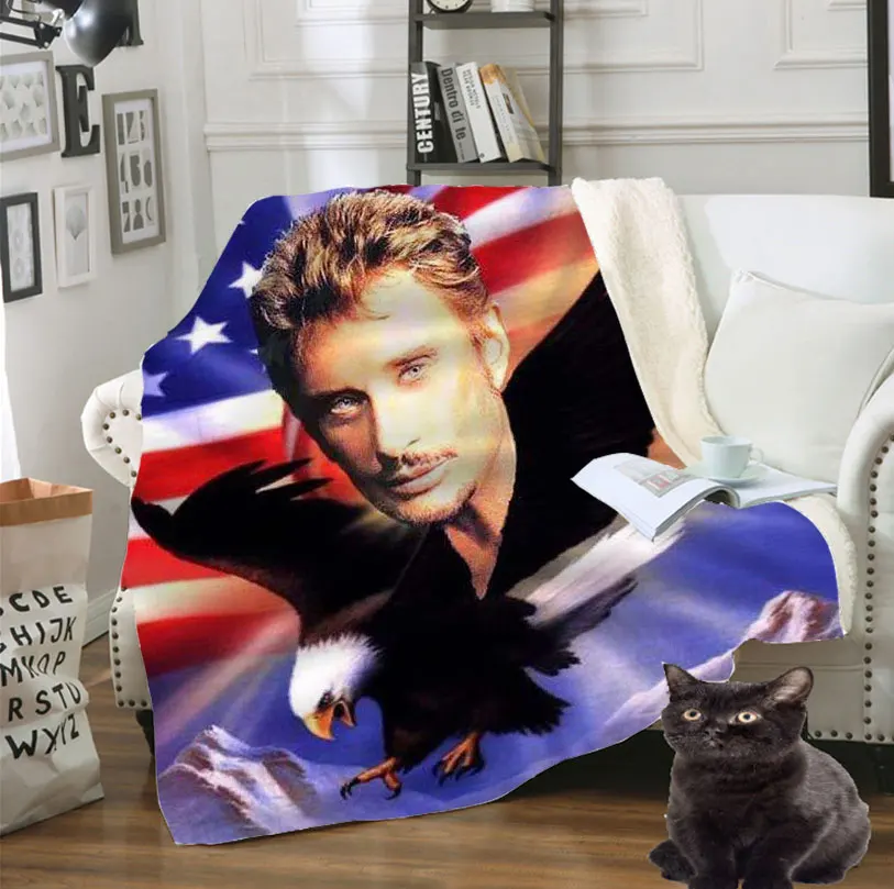 3D Printed French Rock Singer Johnny Hallyday Thin Quilt Bed Blanket Sofa Chair Bedding Home Cozy Fleece Plush-throw Bedspread 2pcs ba15d led lights light bulb double contact smd2835 220v 51leds super bright for sewing machine pfaff singer for home