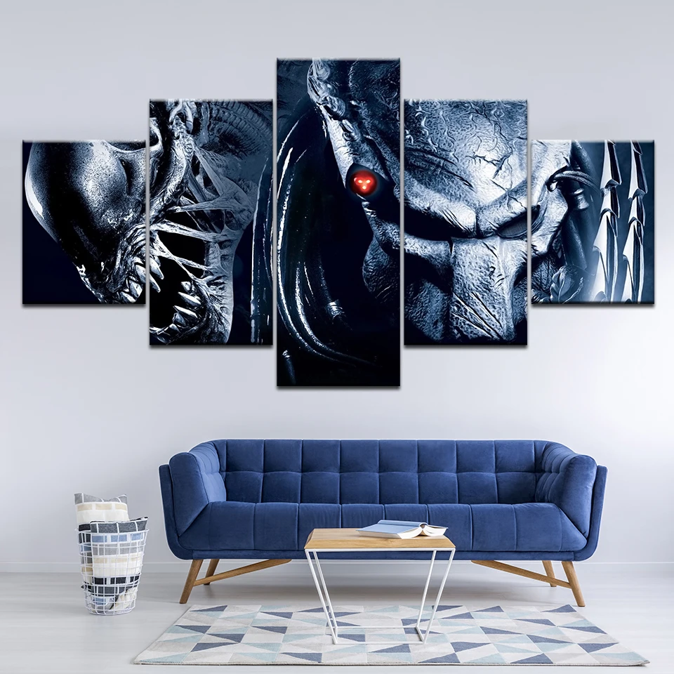 

5 Panel Alien vs. Predator 2 Requiem Gamer Canvas Posters Wall Art Pictures HD Print Paintings Home Decor Living Room Decoration