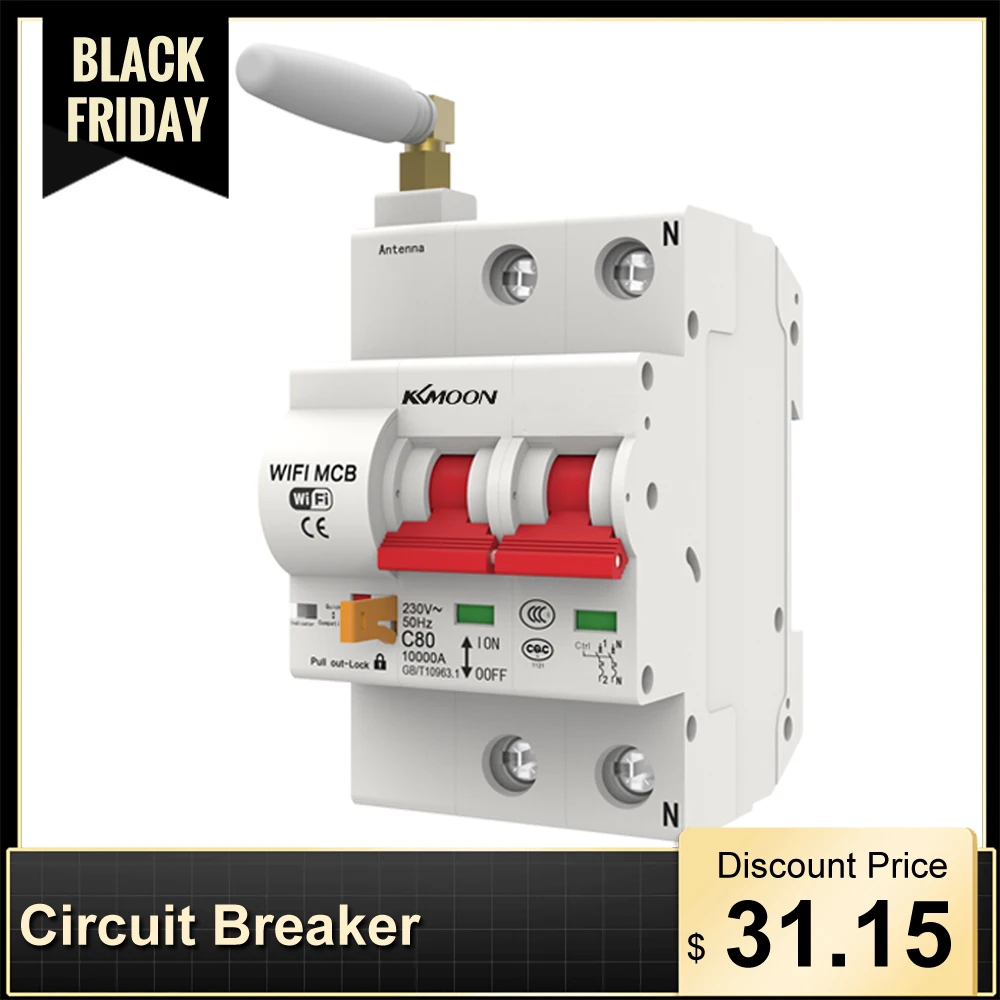 

2P WiFi Intelligent Circuit Breaker with Energy Monitoring and Meter Function Compactible for Amazon Alexa and Google home