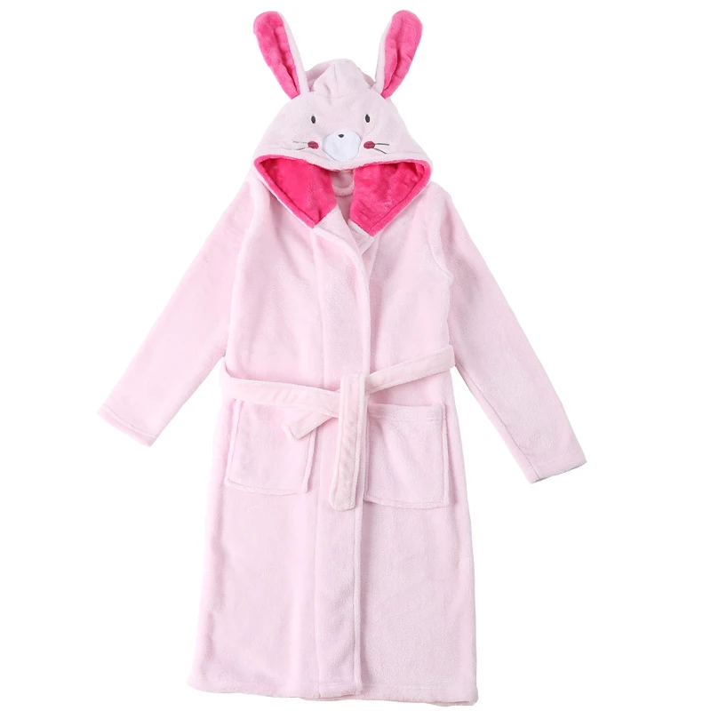 Детские халаты для девочек и мальчиков, одежда для сна с героями мультфильмов зимние пижамы для малышей плотная теплая ночная рубашка одежда для маленьких девочек 4, 8, 12, 13 лет - Цвет: Hooded pink02