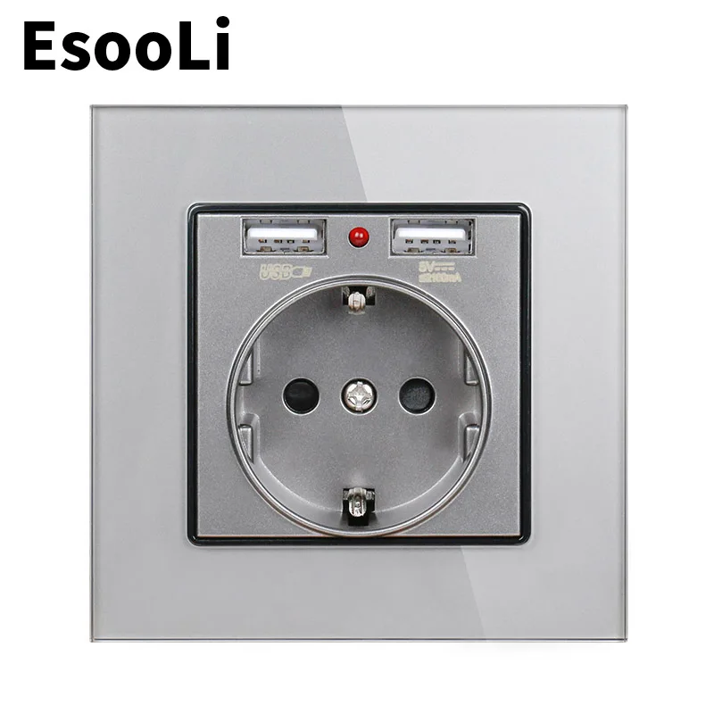 Штепсельная розетка EsooLi с двойным usb портом 2 1 А 16 А|Электрические розетки| |