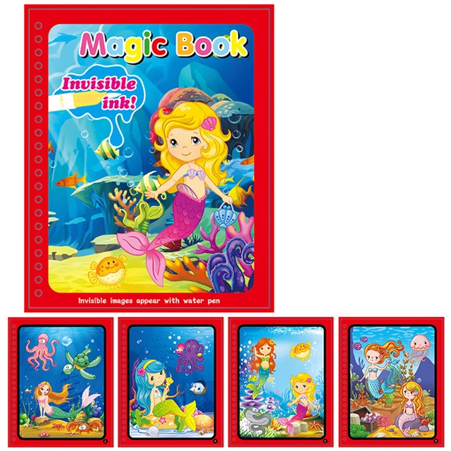 Animal Zoo Princess Magic Water Drawing Book Colorling Mermaid Cartoon Doodle Magic Pen Drawing Board Toys Kids Children Gifts 6
