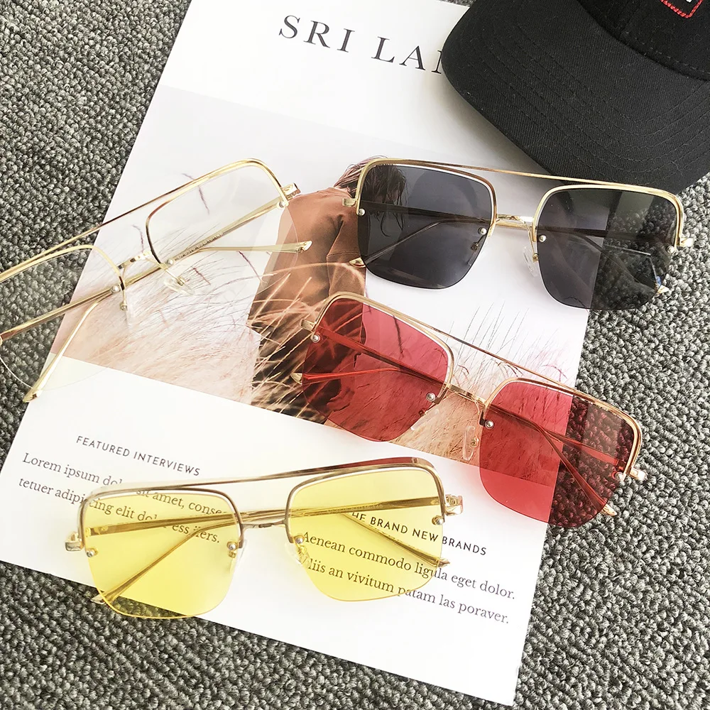 

web celebrity sunglasses half a square box a particular Marine decoration plain yan glasses men and women sunglasses