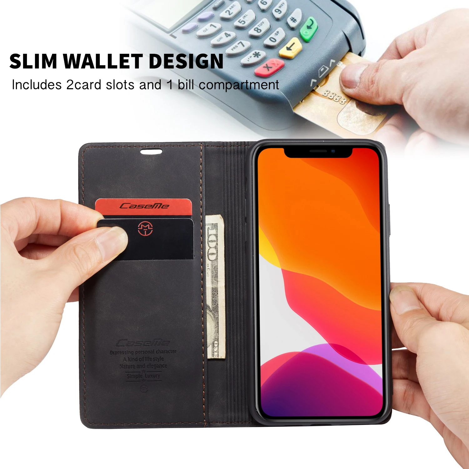 Магнитный кожаный чехол CaseMe в стиле ретро для IPhone11 pro мягкий силиконовый из ТПУ