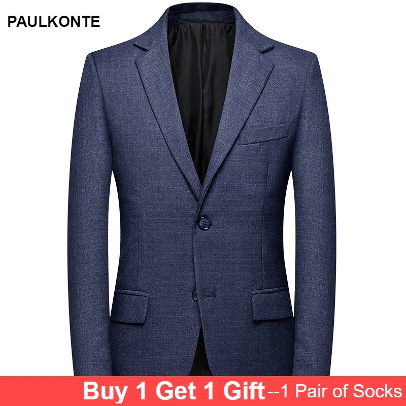 2019 Men'S Slim Blazer Quality Men'S Business Casual Single-Breasted Suit Men'S Simple Fashion Trend Wild Grid Single West