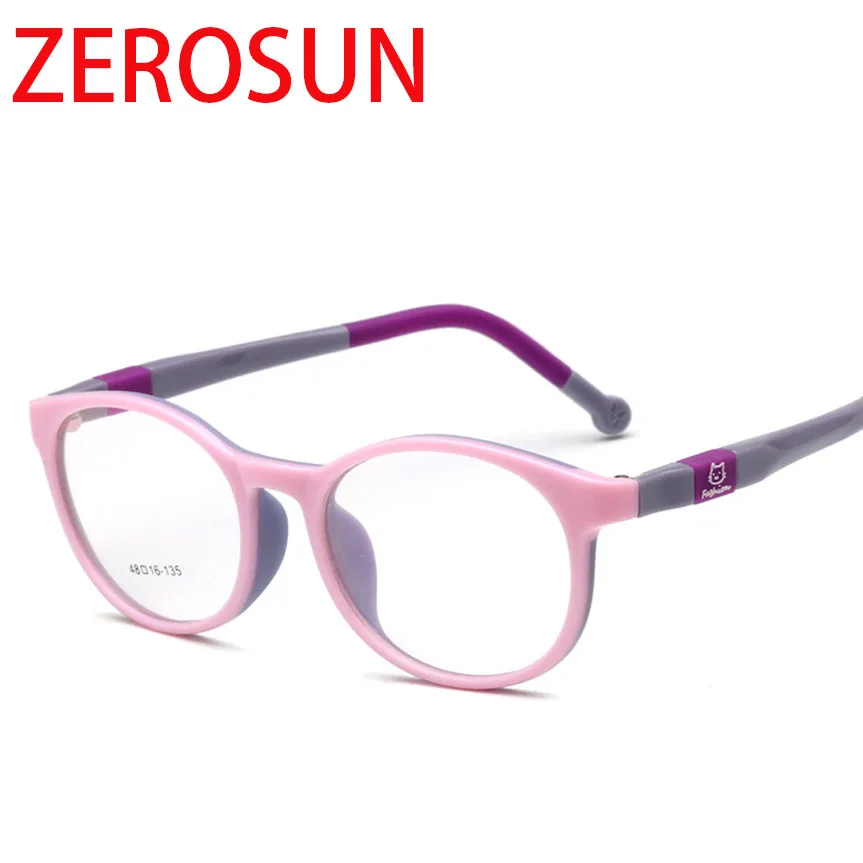 Zerosun Kids Eyeglasses Frame Boys Girls Round Glasses Children Silicon Boy's Spectacles Girl's Points for Myopia Optic Lens |