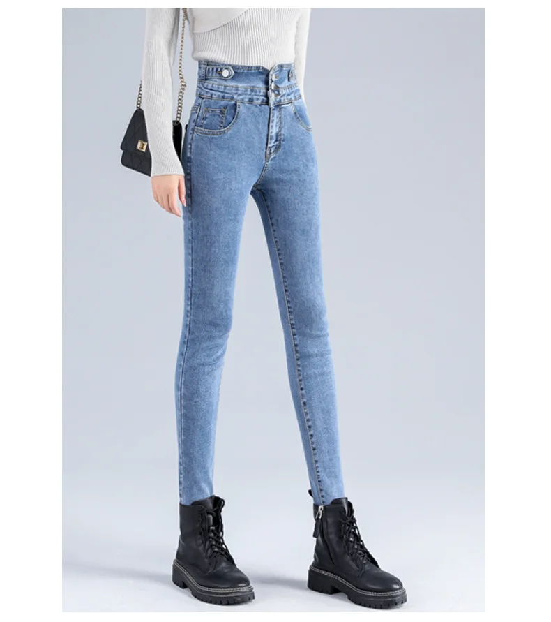 dsquared jeans 2021 New Fashion Skinny Women's Jeans High Waist Denim Trousers Stretch Hip Slim Single-breasted Female Feet Pencil Pants ariat jeans