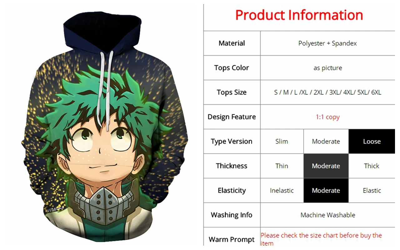 My Hero Academia Boku 3D Anime Printed Pullover Hoodies  