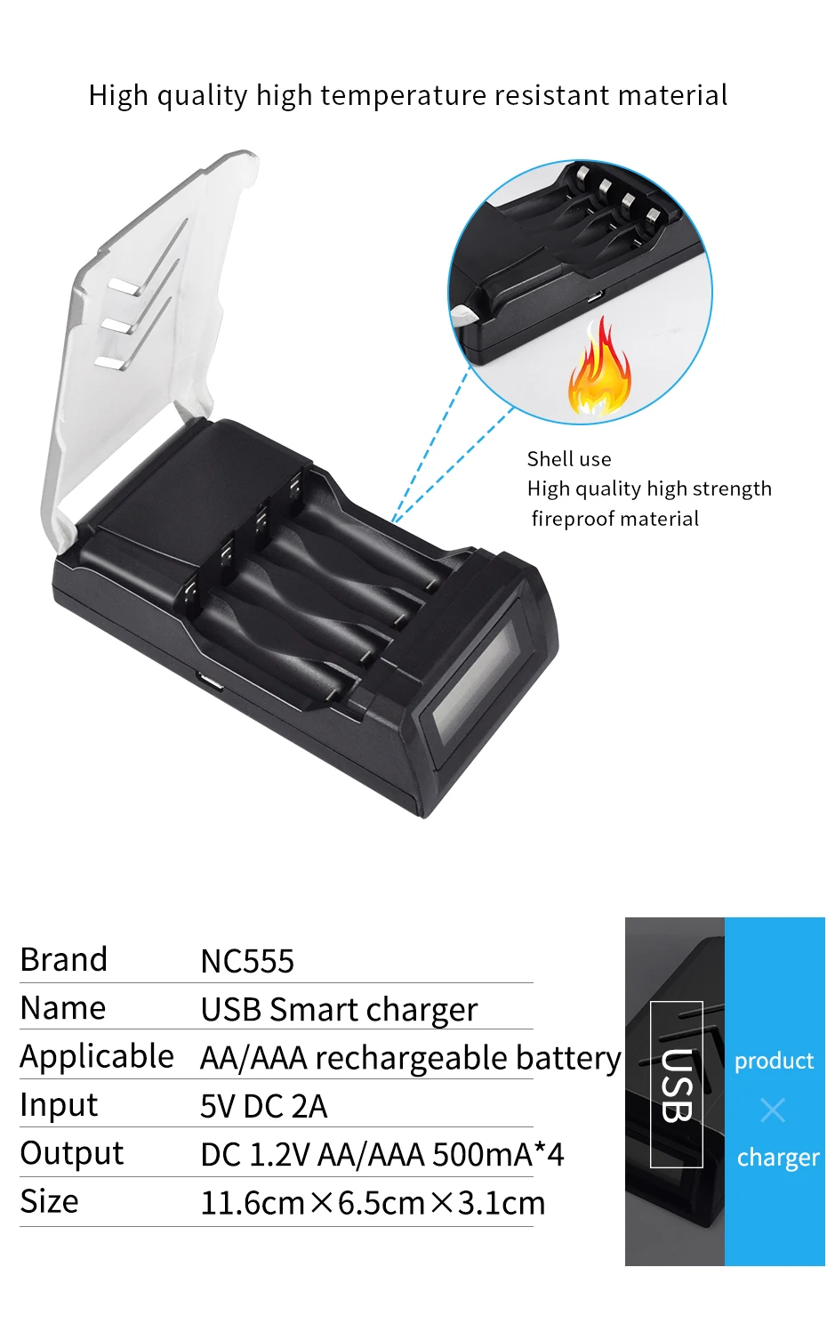 USB 4 слота быстрое зарядное устройство для AA AAA аккумуляторная батарея+ 3000mAh AA/1100 mAh AAA ni-mh аккумуляторная батарея