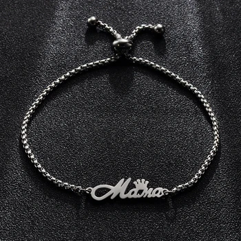 

10pcs/lot Mirror Polish Stainless Steel Mama Crown Bracelet Adjustable Box Chain Bracelets Women Jewelry Mother's Day Gift