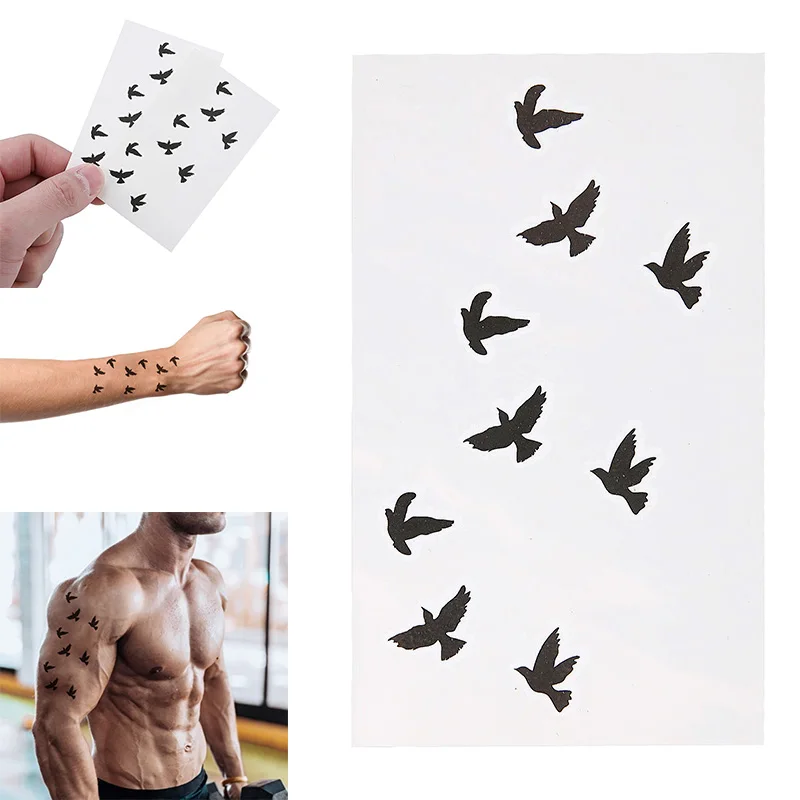 Shelldhard 2 Sheets Birds Tattoo Sticker Waterproof Black Temporary Flying Fake Stickers For Body Art | Красота и здоровье