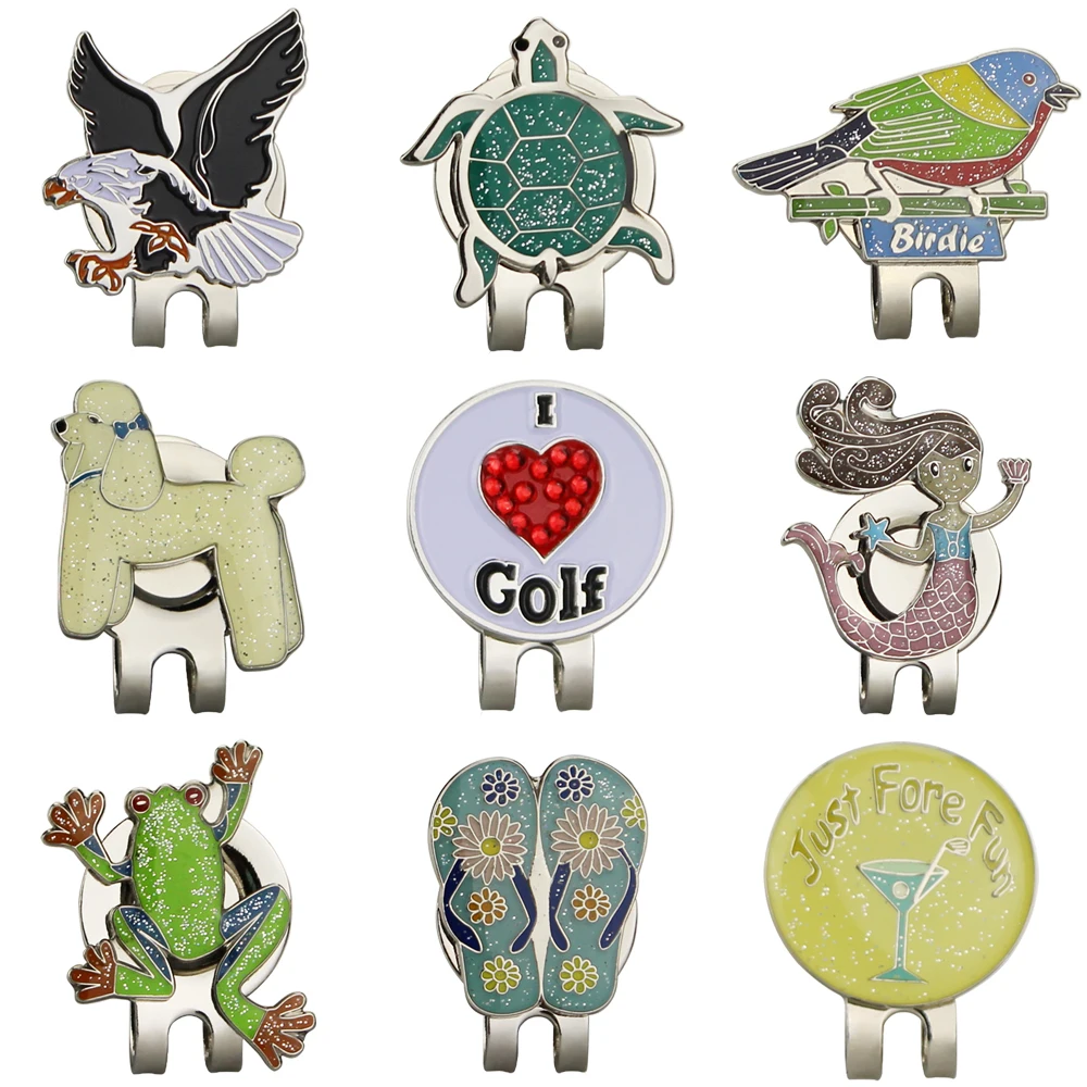 Golf Ball marker magnet golf cap clips shining alloy mark Tortoise Slipper Dog Mermaid Birdie Eagle 1pcs
